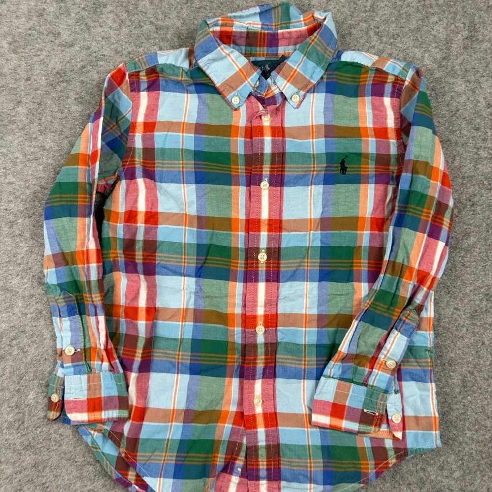 Ralph Lauren Button Down Boys Size 6 Multi Color Plaid Long Sleeve Shirt